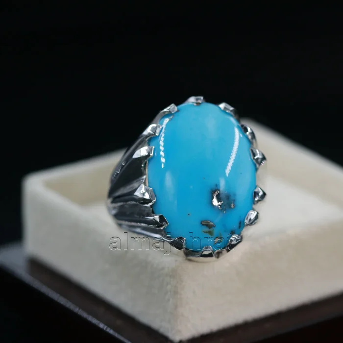Natural Turquoise Ring - Shajri Feroza Pure Silver Ring - Firoza - Image 7