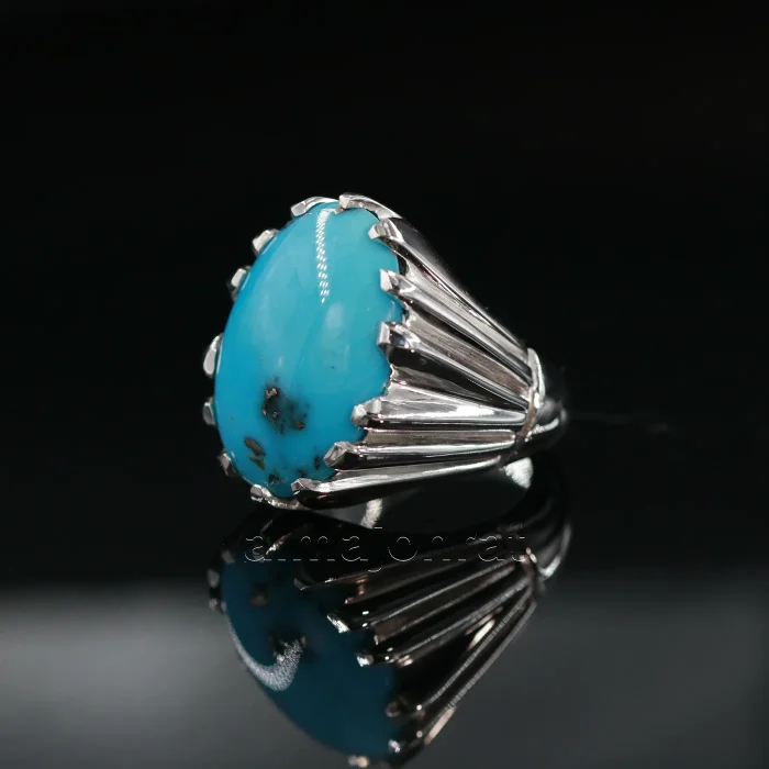 Natural Turquoise Ring - Shajri Feroza Pure Silver Ring - Firoza - Image 3