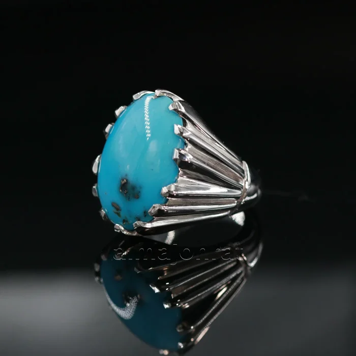 Natural Turquoise Ring - Shajri Feroza Pure Silver Ring - Firoza - Image 1