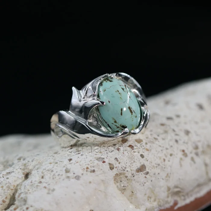 Natural Turquoise Ring - Nishaburi Shajri Feroza Pure Silver Ring - Image 3