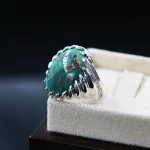 Natural Turquoise Ring - Nishaburi Shajri Feroza Pure Silver Ring