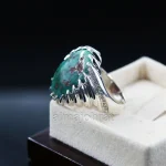 Natural Turquoise Ring - Nishaburi Shajri Feroza Pure Silver Ring - Image 3
