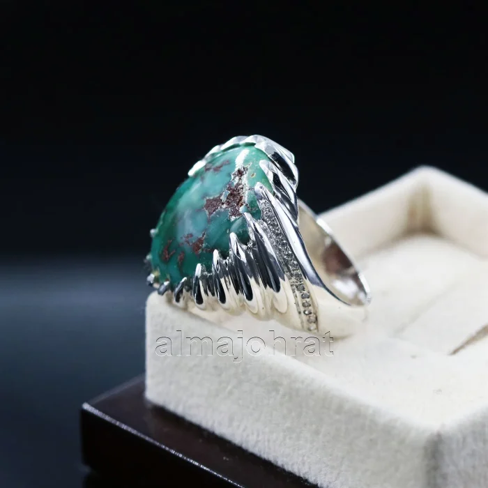 Natural Turquoise Ring - Nishaburi Shajri Feroza Pure Silver Ring - Image 3