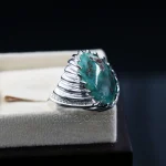 Natural Turquoise Ring - Nishaburi Shajri Feroza Pure Silver Ring - Image 2