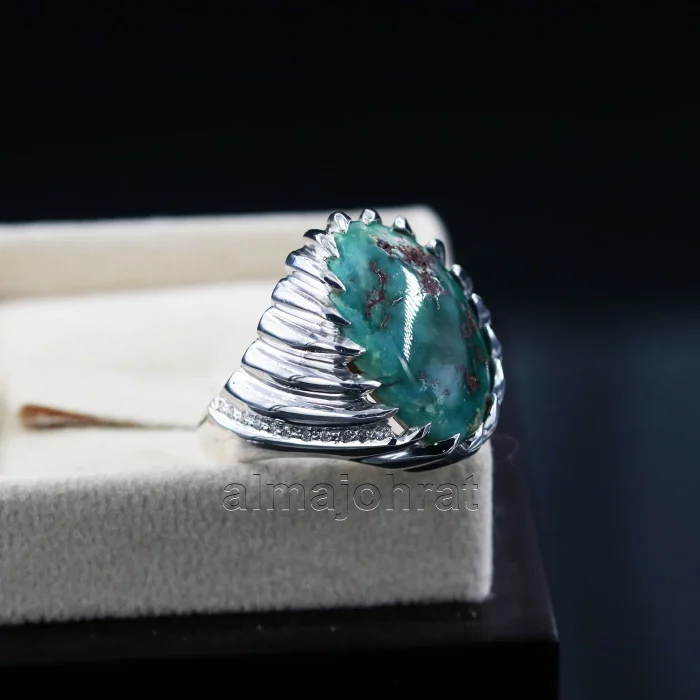 Natural Turquoise Ring - Nishaburi Shajri Feroza Pure Silver Ring - Image 2