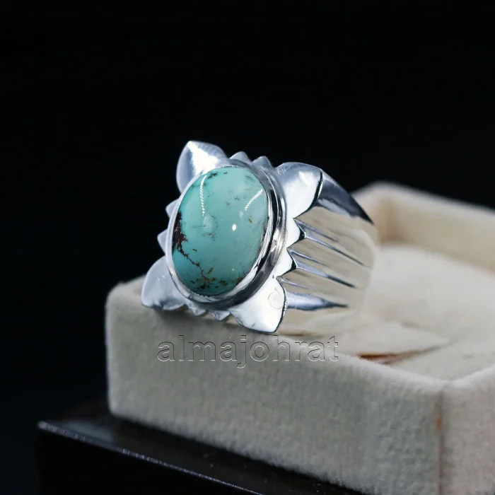 Natural Turquoise Ring - Nishaburi Feroza Pure Silver Ring - Image 1