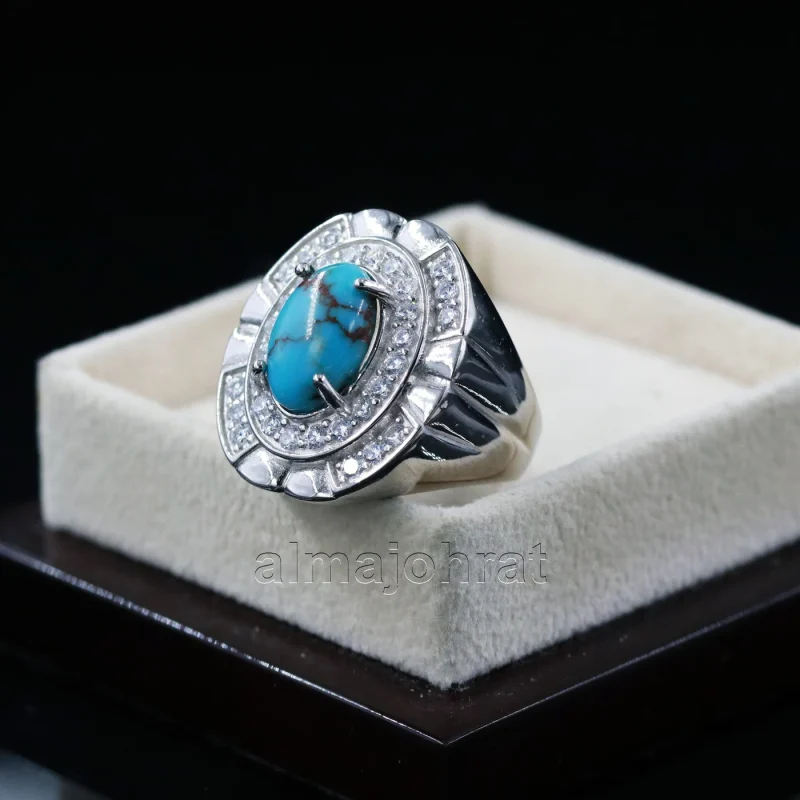 Natural Turquoise Silver 925 Ring Nishaburi feroza 55
