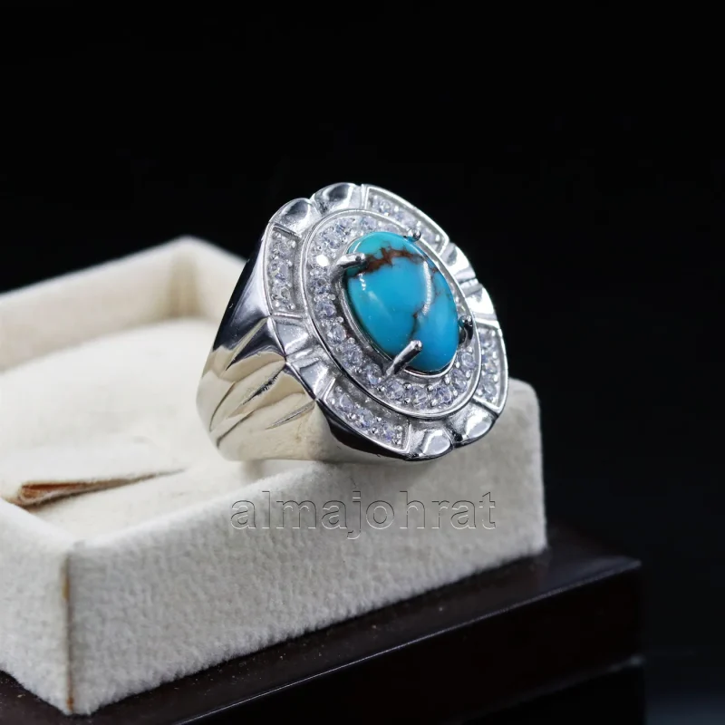 Natural Turquoise Silver 925 Ring Nishaburi feroza 56
