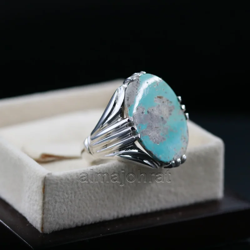 Natural Turquoise Silver 925 Ring Nishaburi feroza 9