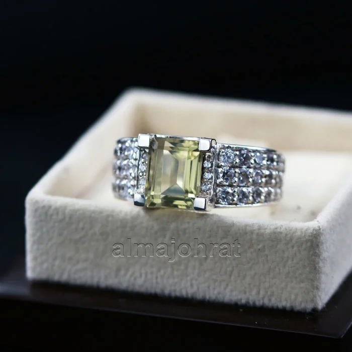 ⁦Natural Citrine Stone -  Lemon Quartz Silver Ring⁩ - الصورة ⁦5⁩
