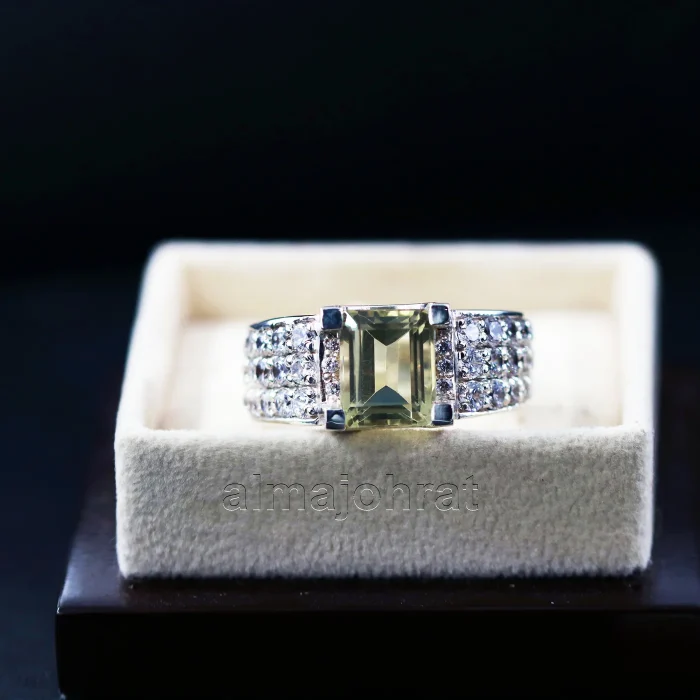 ⁦Natural Citrine Stone -  Lemon Quartz Silver Ring⁩ - الصورة ⁦4⁩