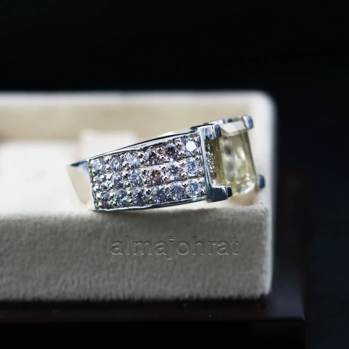 ⁦Natural Citrine Stone -  Lemon Quartz Silver Ring⁩ - الصورة ⁦3⁩