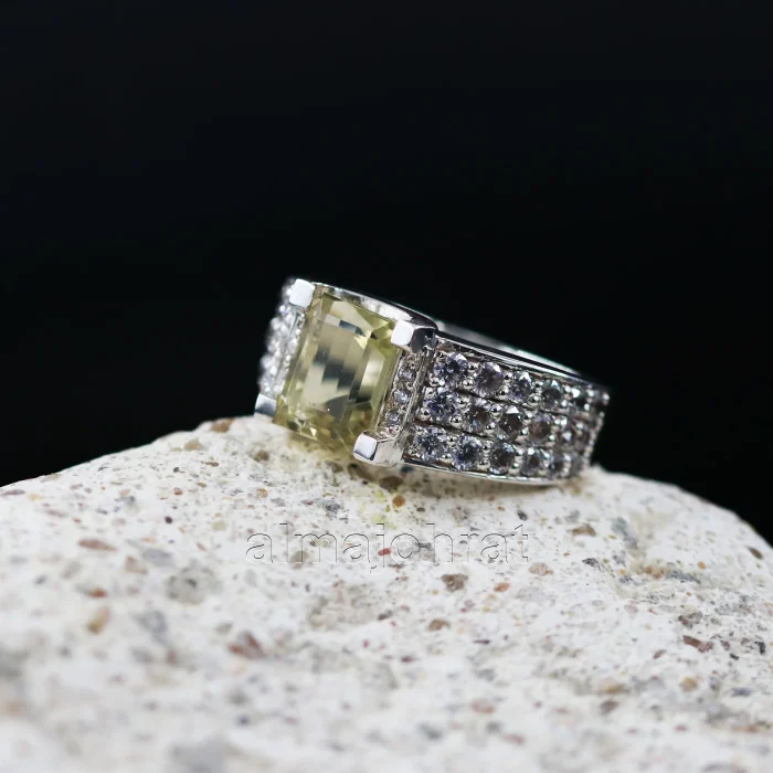 ⁦Natural Citrine Stone -  Lemon Quartz Silver Ring⁩ - الصورة ⁦2⁩
