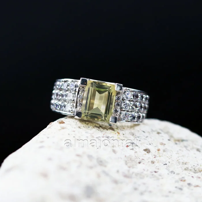 ⁦Natural Citrine Stone -  Lemon Quartz Silver Ring⁩ - الصورة ⁦1⁩