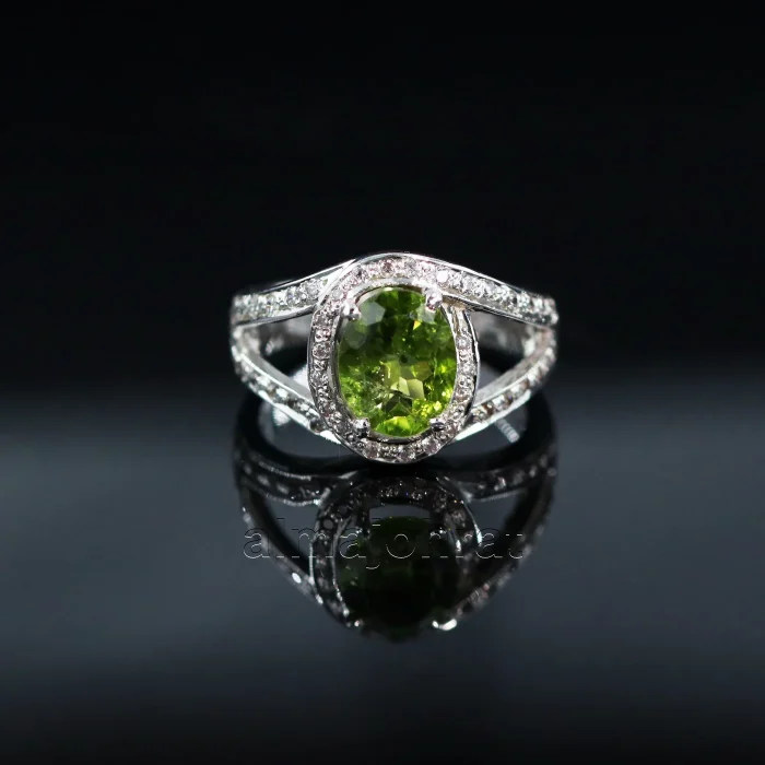 ⁦Natural Peridot Gemstone Ring Pure Silver⁩ - الصورة ⁦2⁩
