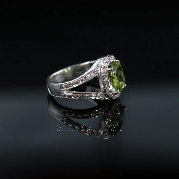 ⁦Natural Peridot Gemstone Ring Pure Silver⁩ - الصورة ⁦3⁩
