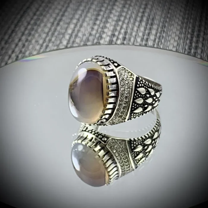 Turkish Ring Silver 925 - Shajri Aqeeq Natural Agate - Image 3