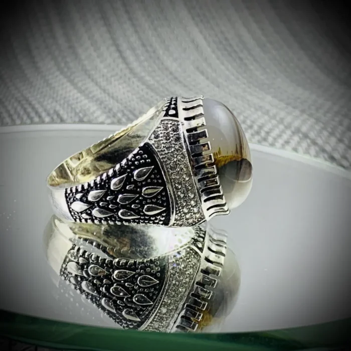 Turkish Ring Silver 925 - Shajri Aqeeq Natural Agate - Image 5