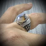 Turkish Ring Silver 925 - Shajri Aqeeq Natural Agate - Image 2