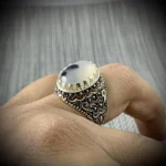 Turkish Ring Silver 925 - Shajri Aqeeq Natural Agate - Image 3