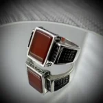 Turkish Ring Silver 925 - Red Aqeeq Natural Agate