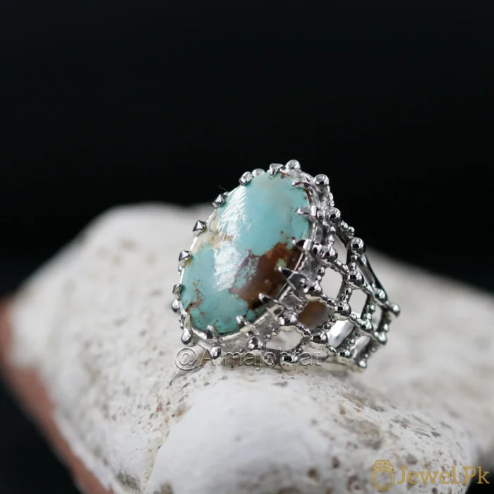 Natural Turquoise Ring - Shajri Feroza Nishaburi Pure Silver Ring - Firoza - Image 5