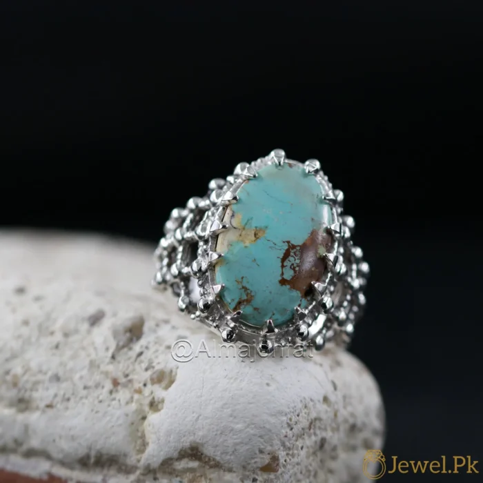 Natural Turquoise Ring - Shajri Feroza Nishaburi Pure Silver Ring - Firoza - Image 3