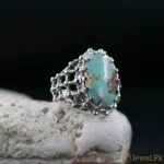 Natural Turquoise Ring - Shajri Feroza Nishaburi Pure Silver Ring - Firoza
