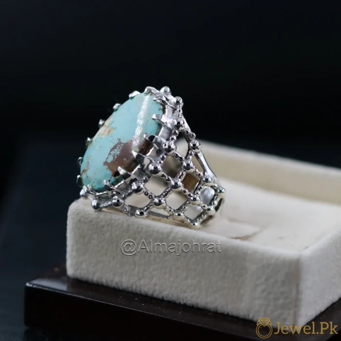 Natural Turquoise Ring - Shajri Feroza Nishaburi Pure Silver Ring - Firoza - Image 2