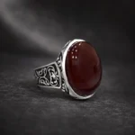 Yemeni Aqeeq - Natural Red Yemen Agate Ring - Pure Silver - Image 3
