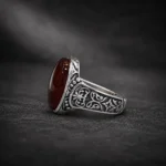 Yemeni Aqeeq - Natural Red Yemen Agate Ring - Pure Silver - Image 2