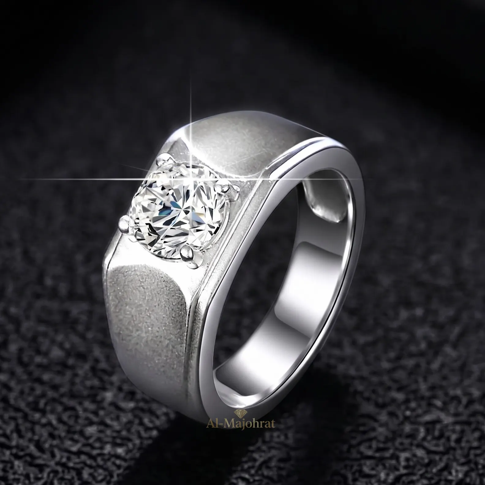 Textured Design Moissanite Silver 925 Ring (1)_watermarked Moissanite Ring Men in 925 Silver – Luxury Band - Image 1